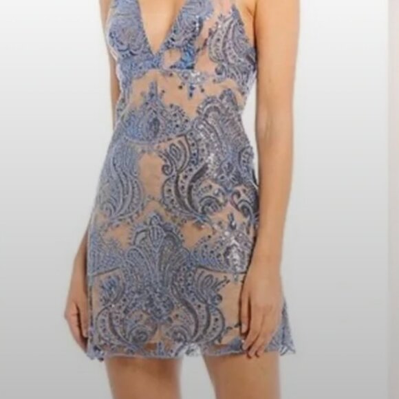 Free People Night Shimmers Blue Sequin Mini Dress | Size 0 - Picture 1 of 6